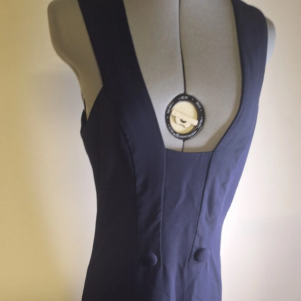 OSMAN Navy Maxi Dress W/ Deep Square & Deep V In Back Size 8
